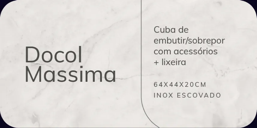 Placa simples da cuba Docol Massima, de embutir ou sobrepor, 64 × 44 × 20 cm em inox escovado.
