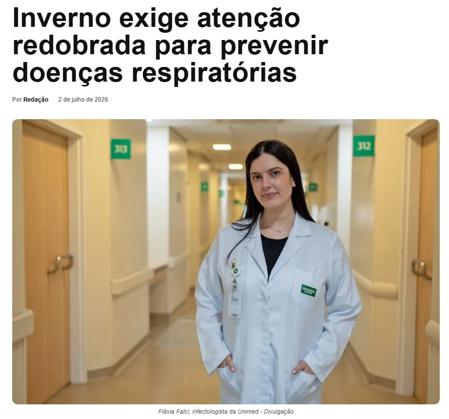 Matéria do Click Guarulhos sobre prevenção de doenças respiratórias no inverno, com a infectologista da Unimed Guarulhos.